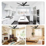 52 Inch Smart Ceiling Fan, DC Reversible Motor Noiseless Timing 3CCT Dimmable, Black