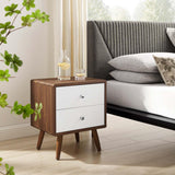 Transmit Mid-Century Modern Wood Walnut White, 2-Drawer Nightstand