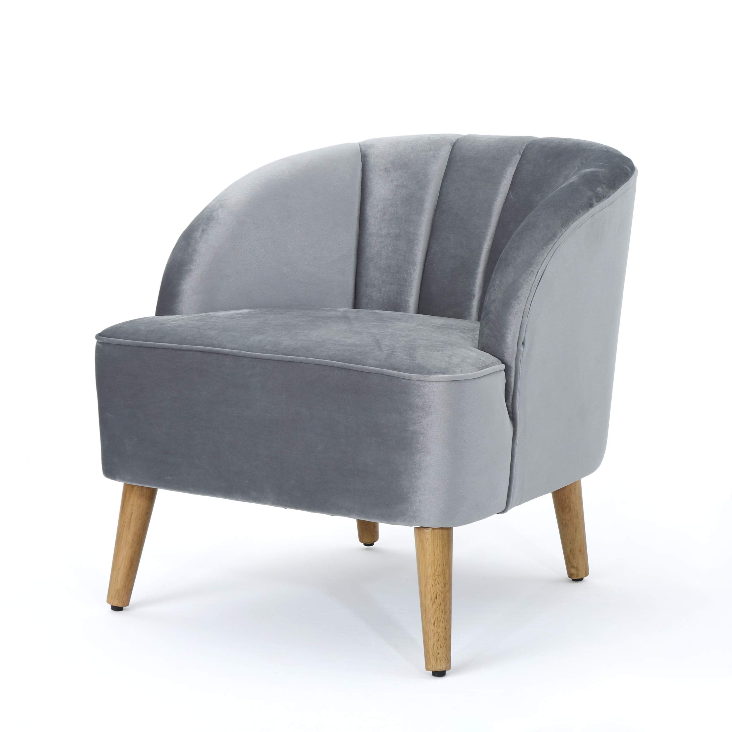 Knight Home Amaia Modern Velvet Club Chair, Pewter / Walnut