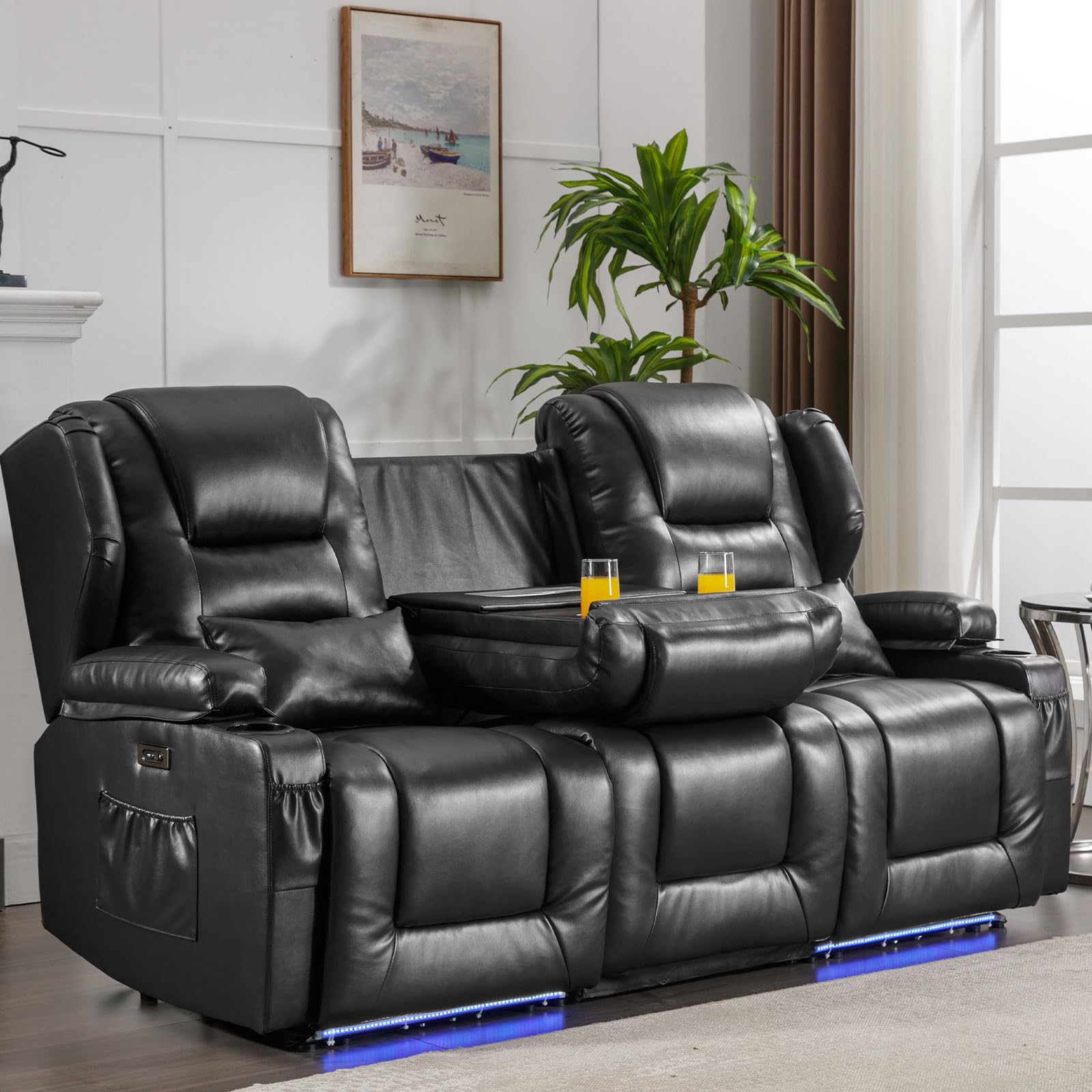 3 Seater Recliner Sofa Power Reclining Sofa with Console Wall Hugger Recliners