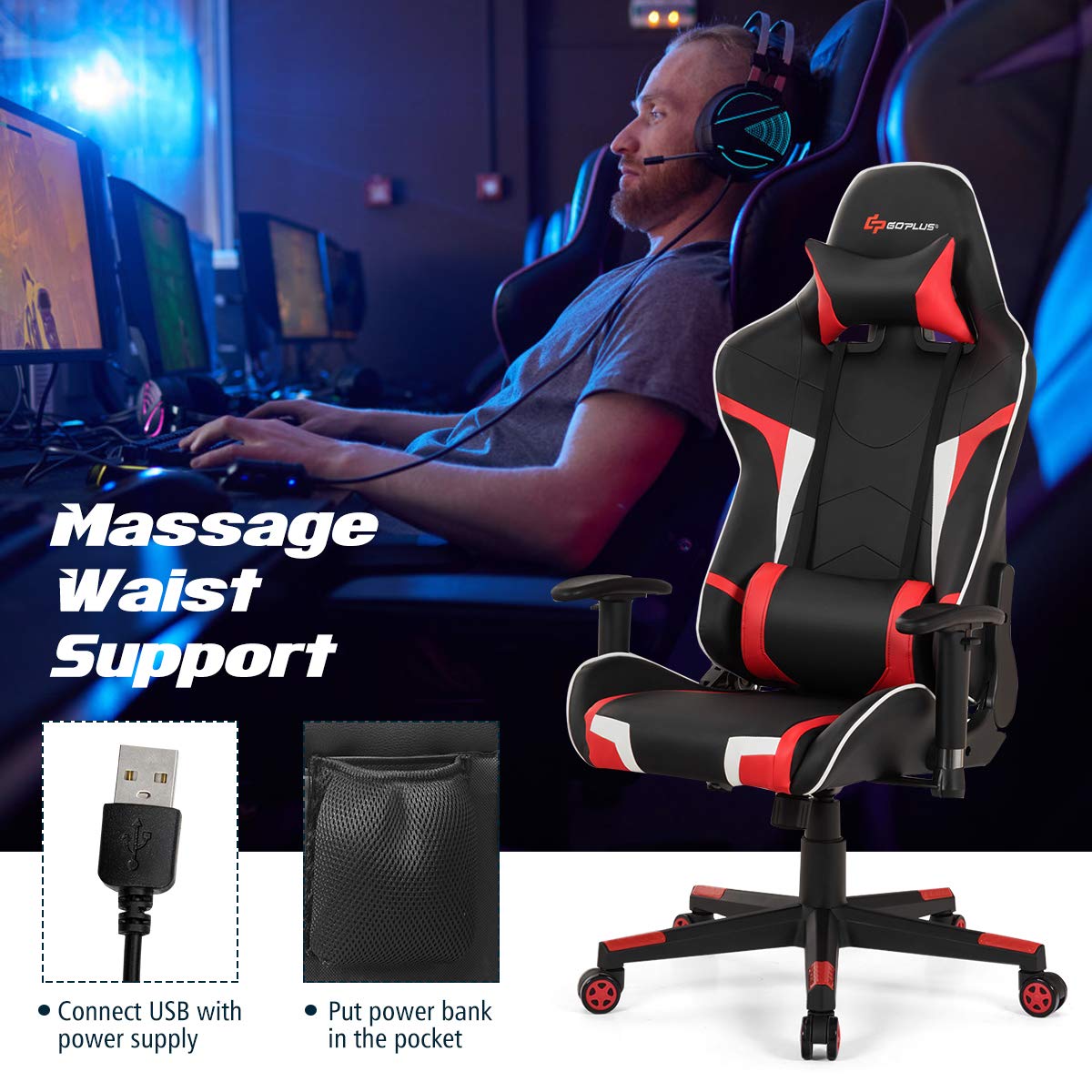 Gaming Desk & Chair Combo Set - Ergonomic Racing Style with Lumbar Support