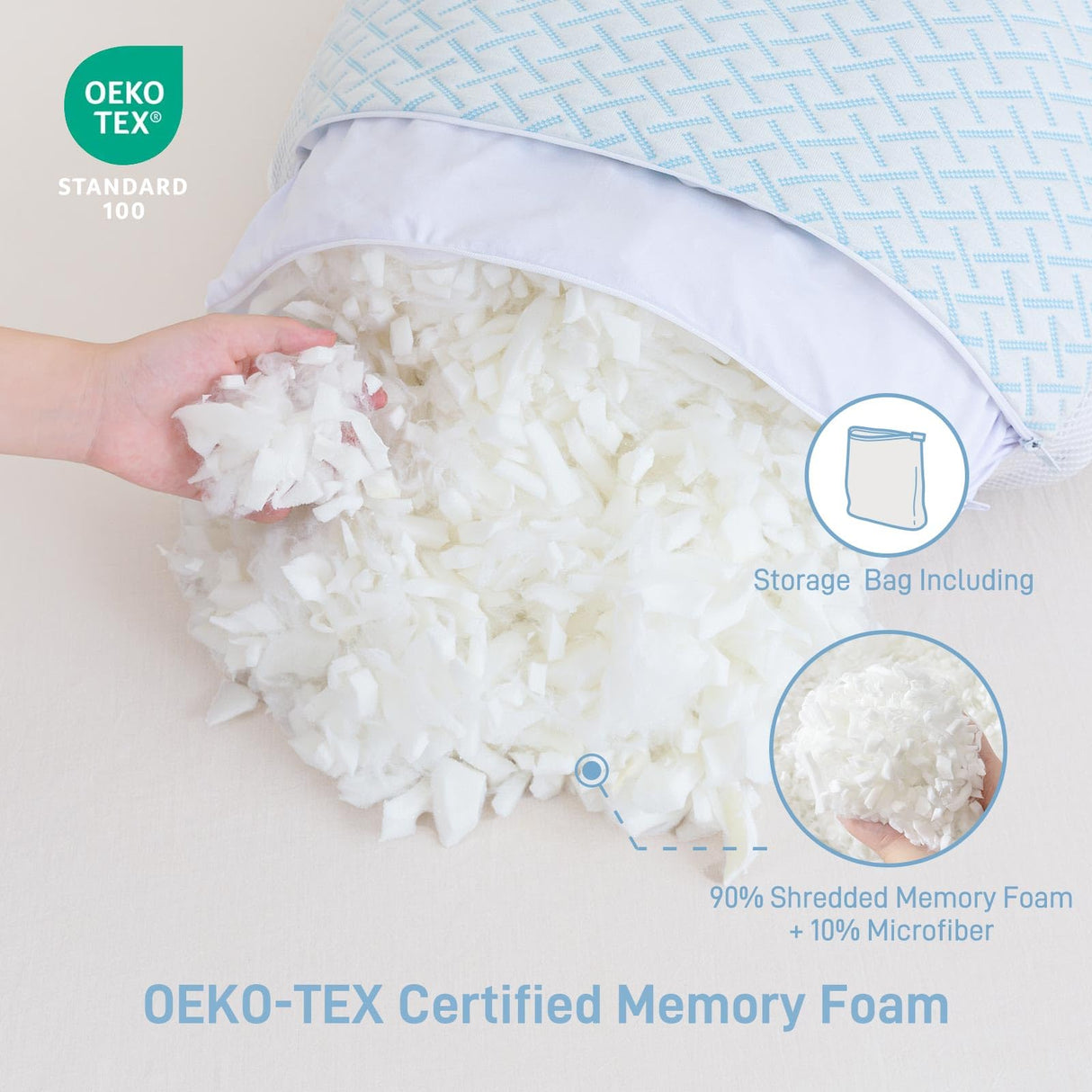 Shredded Memory Foam Cooling Soft Pillows King Size Set of 2, Adjustable Hypoallergenic Hotel Quality Bed Pillow for Side, Back and Stomach Sleeper, Bamboo Viscose Cover, Oeko-TEX Certified