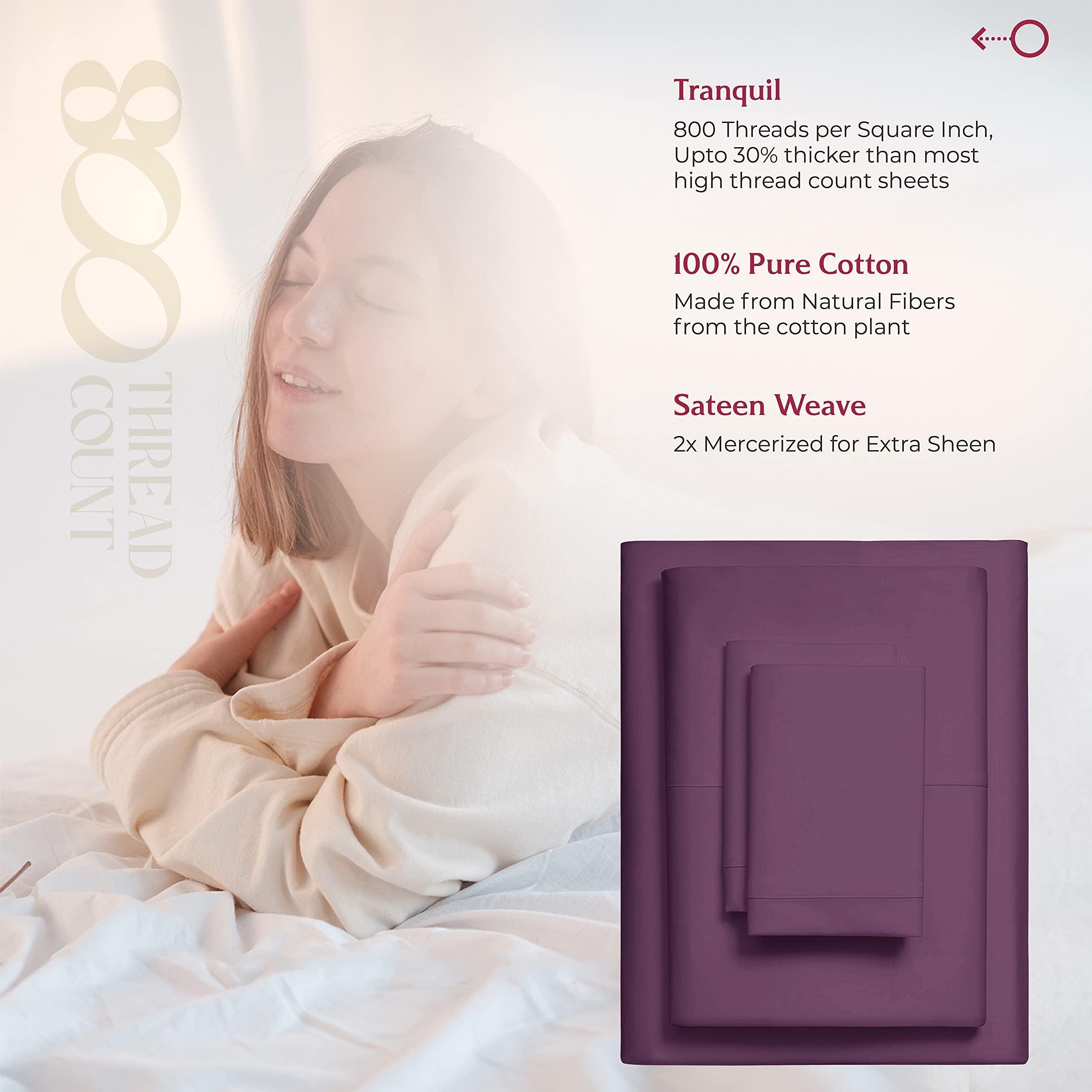 800 TC Egyptian Cotton Sheets - 4 Piece Plum Full Size Cooling Sheet for Hot Sleepers