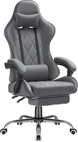 Gaming Chair, Video Game Chair with Footrest and Massage Lumbar Support Breathable