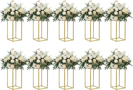 10 Pack 23.75 Inch Gold Wedding Flower Stand Metal Vase Column Stand Geometric Centerpiece Vase