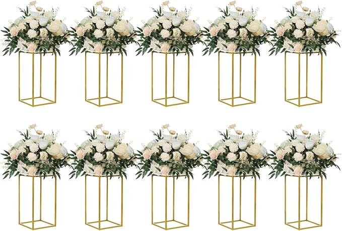 10 Pack 23.75 Inch Gold Wedding Flower Stand Metal Vase Column Stand Geometric Centerpiece Vase