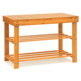 Bamboo Shoe Rack Bench, 27.5'L*11'W*11.6'H Extended Edition 3-Tier Rack for entryway