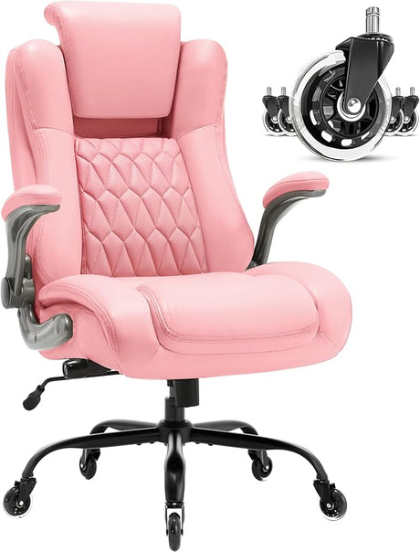 High Back Office Chair with Flip-up Armrests - Lifting Headrest, Built-in Adjustable