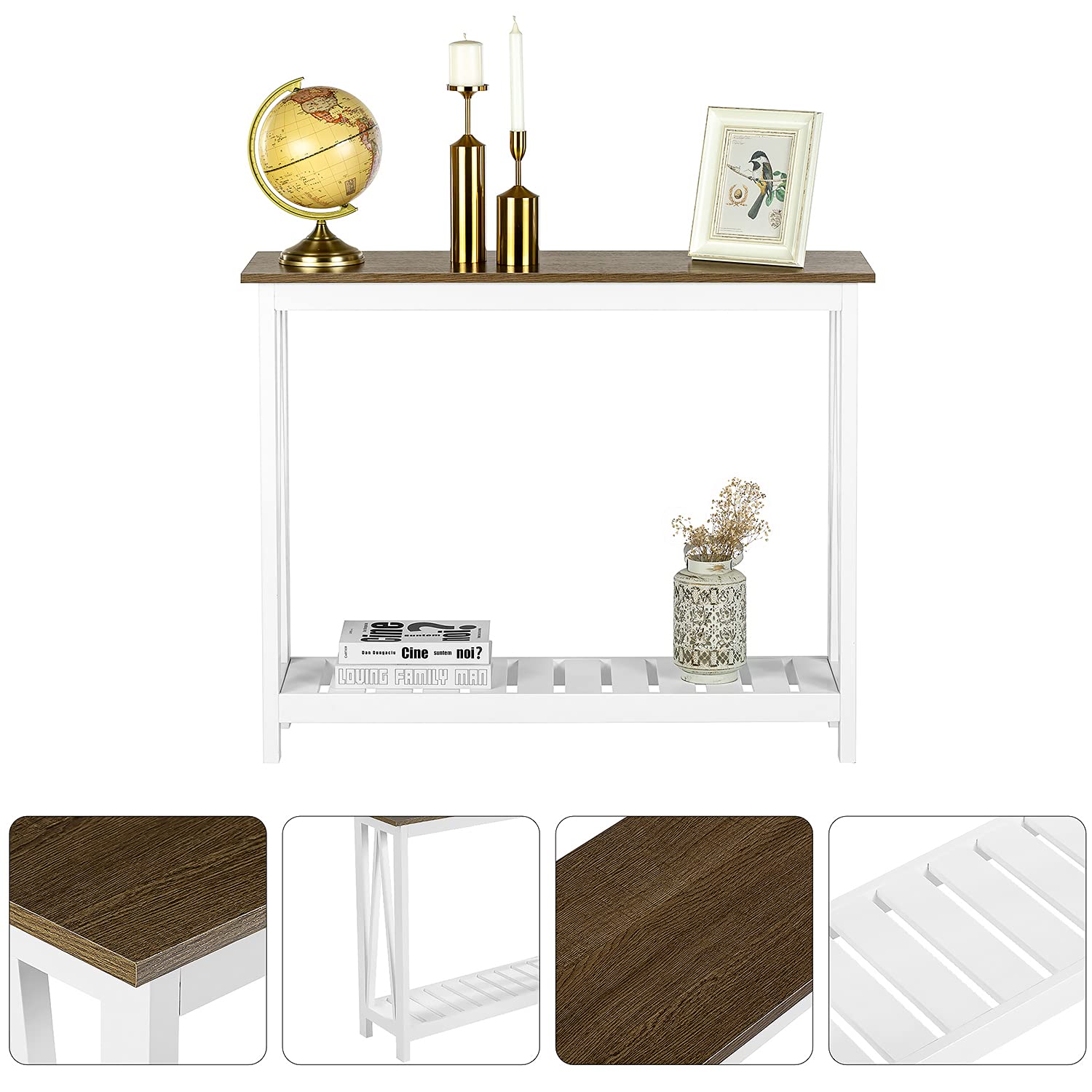 Farmhouse Console Table, Rustic Vintage Narrow Sofa Table for Entryway,