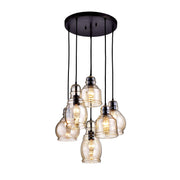 Jojospring Mariana Antique Black Cognac Glass 6-Light Cluster Pendant Chandelier with Round Base