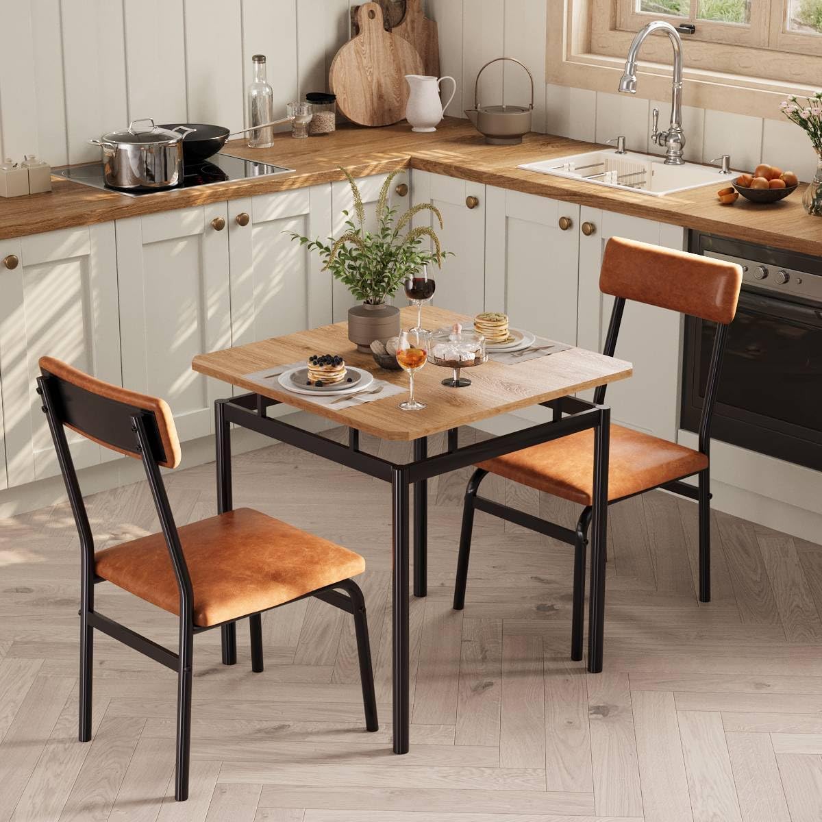 3-Piece Small Dining Table Set for 2 - Farmhouse Brown