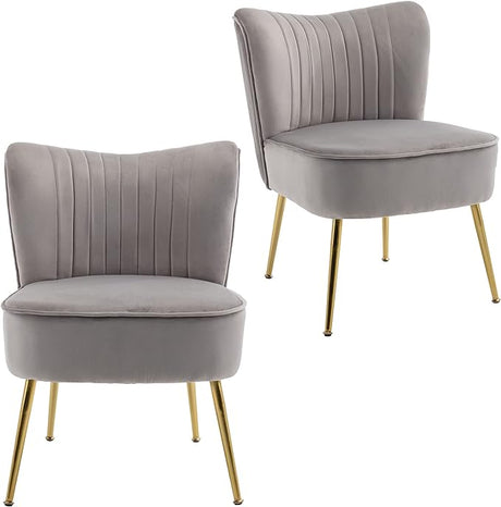 Modern Velvet Upholstered Accent Chair Set of 2,Mid Century Living Room Chairs with Golden Legs