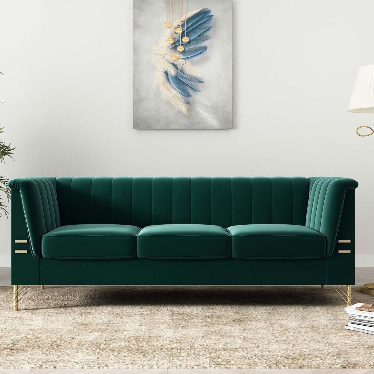 Green Velvet Couch Sofa, Tomkate 83" Mid-Century Modern Sofa Tufted Chesterfield