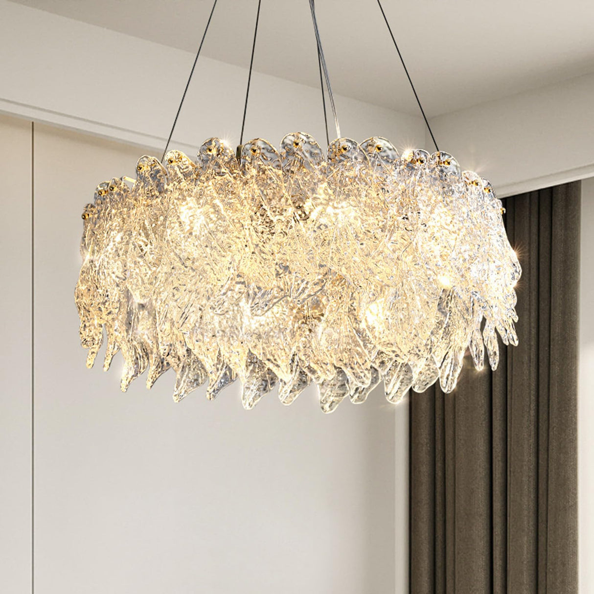 8-Lights Golden Finish Classic Glass Chandelier Ceiling Light for