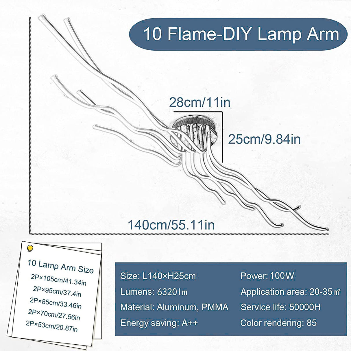 Led Ceiling Light Fixture, 55.11" Modern Ceiling Light for Living Room Modern Light Fixture