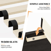 AMERLIFE Farmhouse Full Size Bed Frame with 49" Fluted Headboard, Platform Bed with Natural Wood Grain, No Box Spring Needed/Noise Free, Black