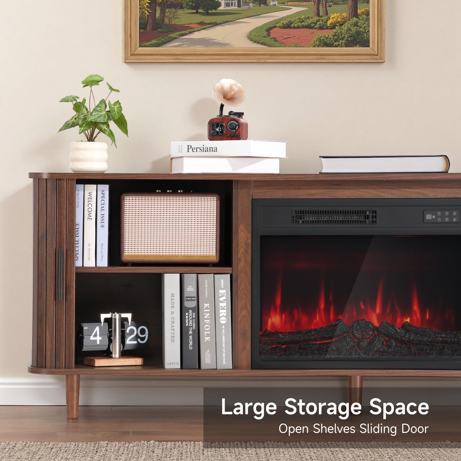 70" TV Stand with Electric Fireplace for TVs up to 80"