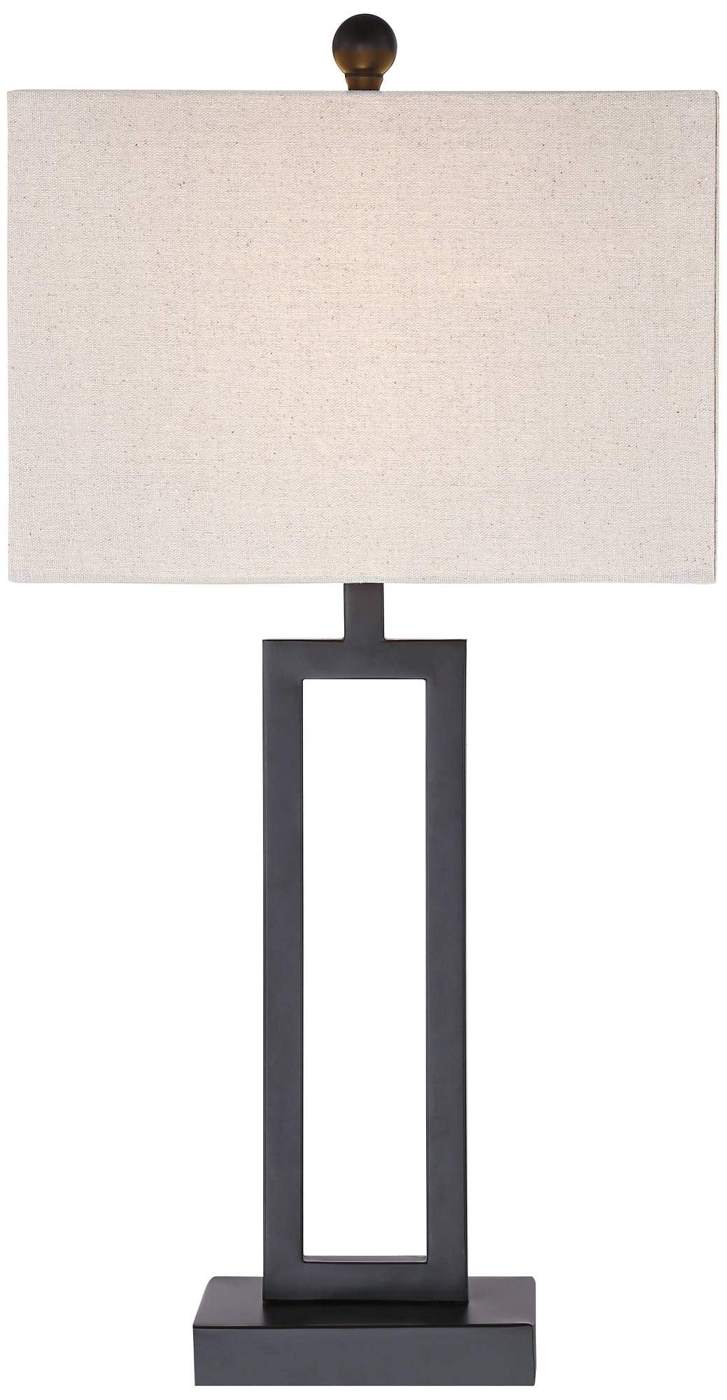 Aston 26" Modern Rectangle Table Lamp - Black Metal with Off-White Shade