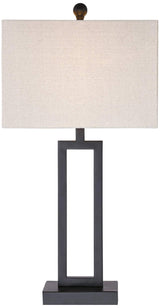 360 Lighting Aston 26" High Open Rectangle Modern Table Lamp Black Finish Metal Single Fabric Off-White Shade Living Room Bedroom Bedside Nightstand House Office Home Kitchen Entryway
