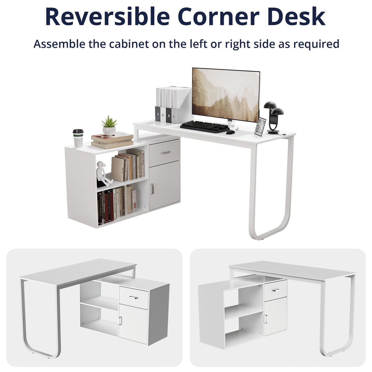 Large L-Shaped Computer Desk, 53" Home Office Desk with Storage File Cabinet