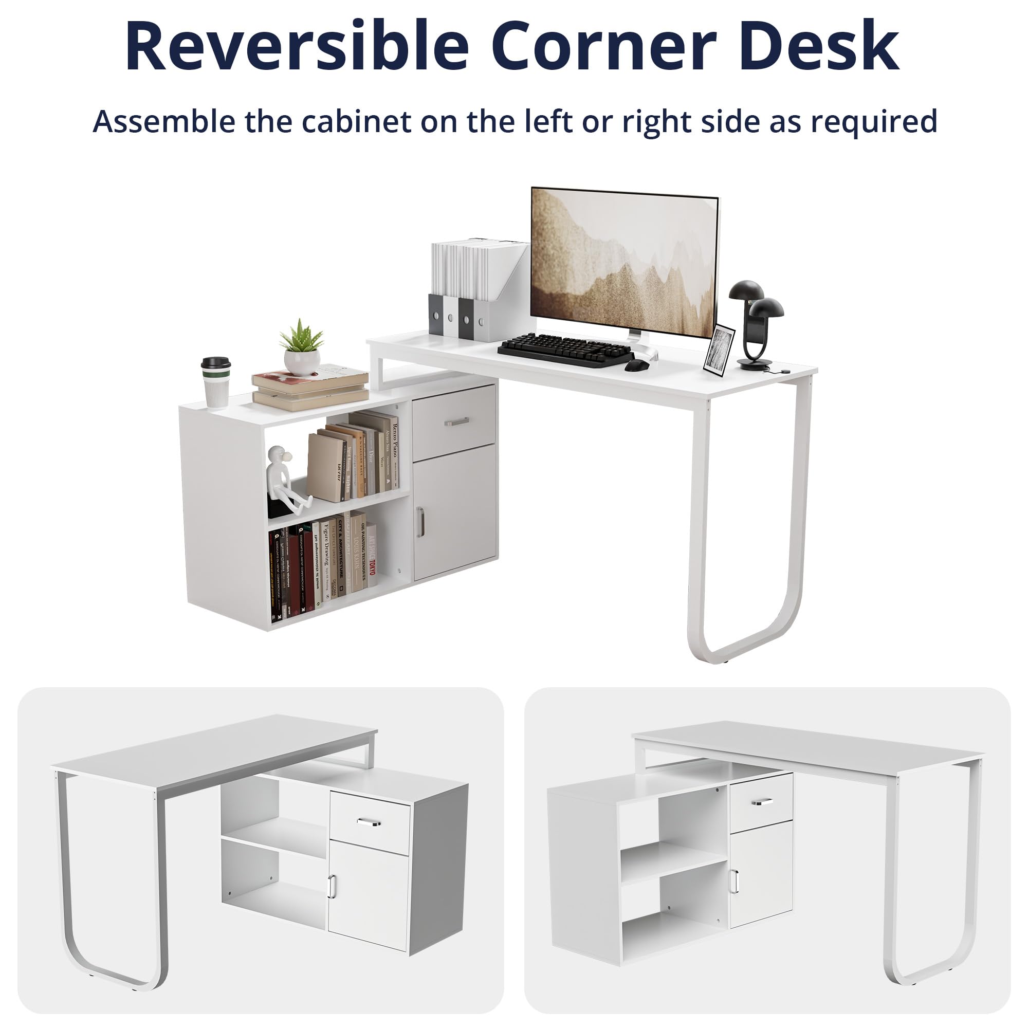 Large L-Shaped Computer Desk, 53" Home Office Desk with Storage File Cabinet