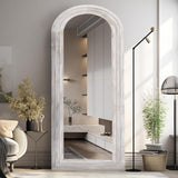 Arched Full Length Mirror with Solid Wood Frame, 65x22 Farmhouse Wall Mirror Full Length with Stand, Vertical Hanging, Leaning Standing for Bedroom, Living Room, Rustic White