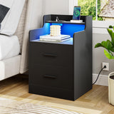 Night Stand Set of 2 with Charging Station, 15.7''Lx17.7''Wx26.8‘’H Modern Bedside Table