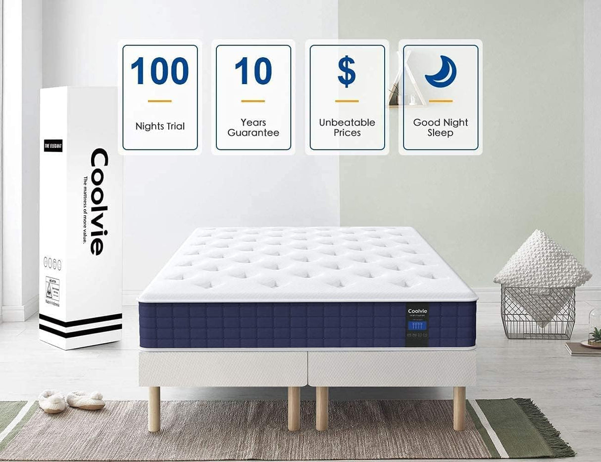 Coolvie Queen Mattress, 10 Inch Hybrid Mattress Queen Size, Individual Pocket Springs