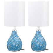 Modern Table Lamps Set of 2, Blue Gourd Design Mosaic Tiled Glass 17.5" Bedside Lamp,