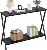 Console Table, Sofa Tables Narrow Entryway Table with Storage Shelf and Metal Frame,