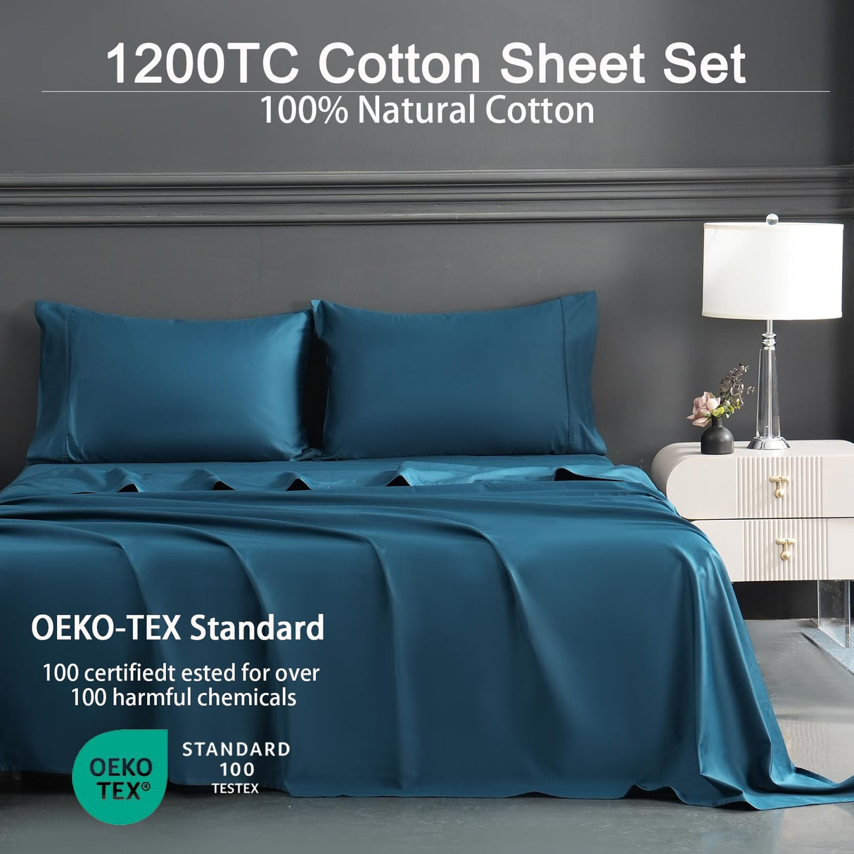 Full Size Cotton Bed Sheets 1200 Thread Count Egyptian Cotton Sheet Set-100% Cotton