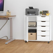 5-Drawer Chest with 1 Door, Wooden Chest of Drawers Storage Dresser Cabinet