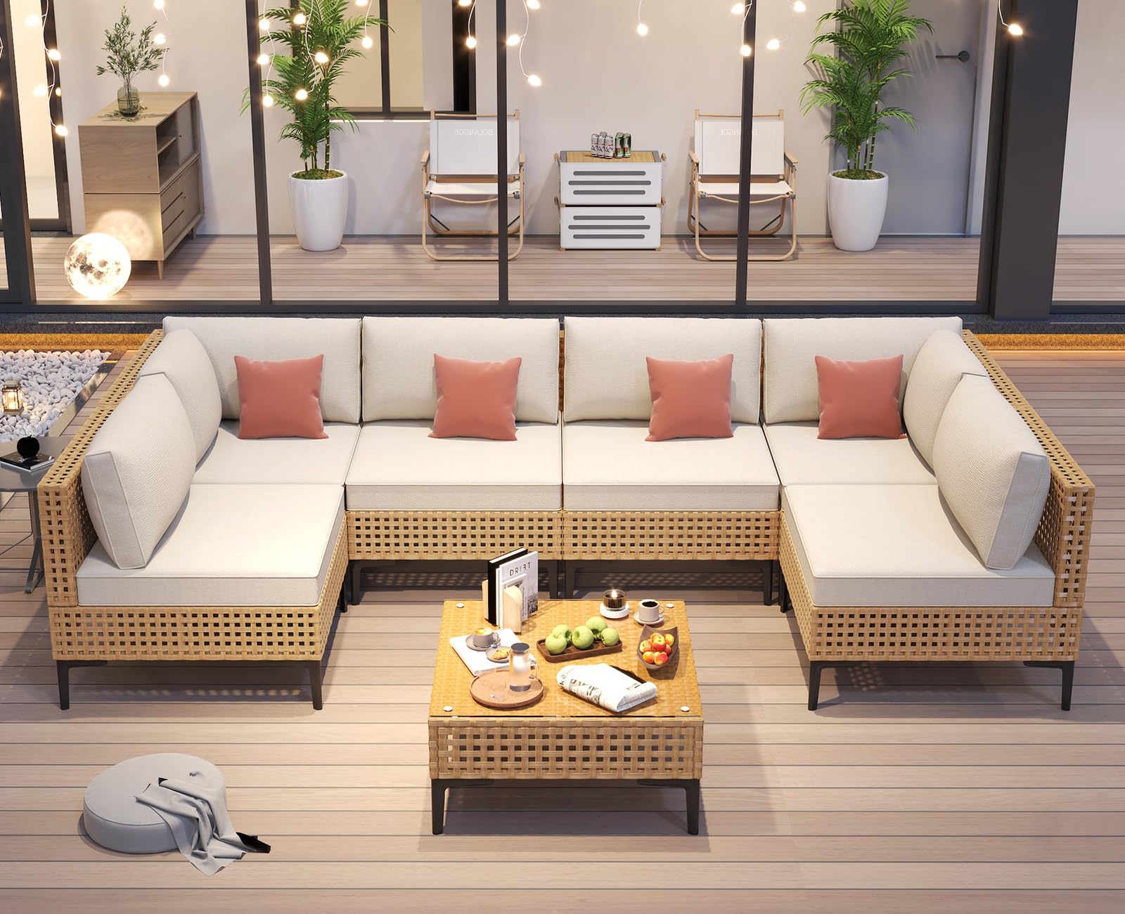 Outdoor Patio Sofa Set with Table,7 Pieces 6 Seats Free Combination Modern