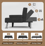 Modern Linen Upholstered Convertible Folding Futon Sofa Bed