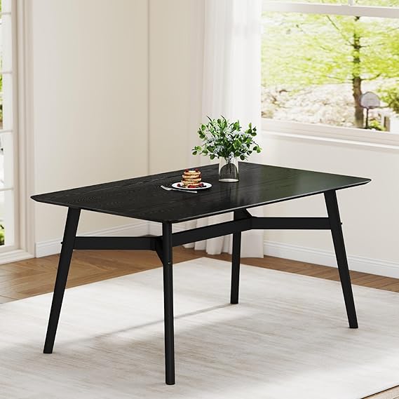 Modern Wooden Dining Table for 4-6 People - 59" Grey Rectangular