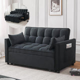 FENFSHE Futon Sofa Bed, Modern Velvet 3 in 1 Convertible Sleeper Sofa Couch Bed, Pullout Couch Bed with Adjustable Backrest, Storage Pockets and Toss Pillows for Living Room, Bedroom (Black)