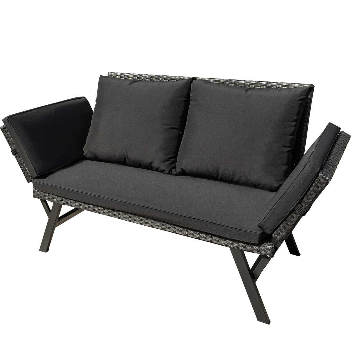 Outdoor Sofa, Woven Rattan Patio Furniture, Convertible Daybed or Double Chair