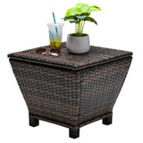 Outdoor Side Table with Storage, 13-Gallon Storage Box Outdoor Wicker Side Table