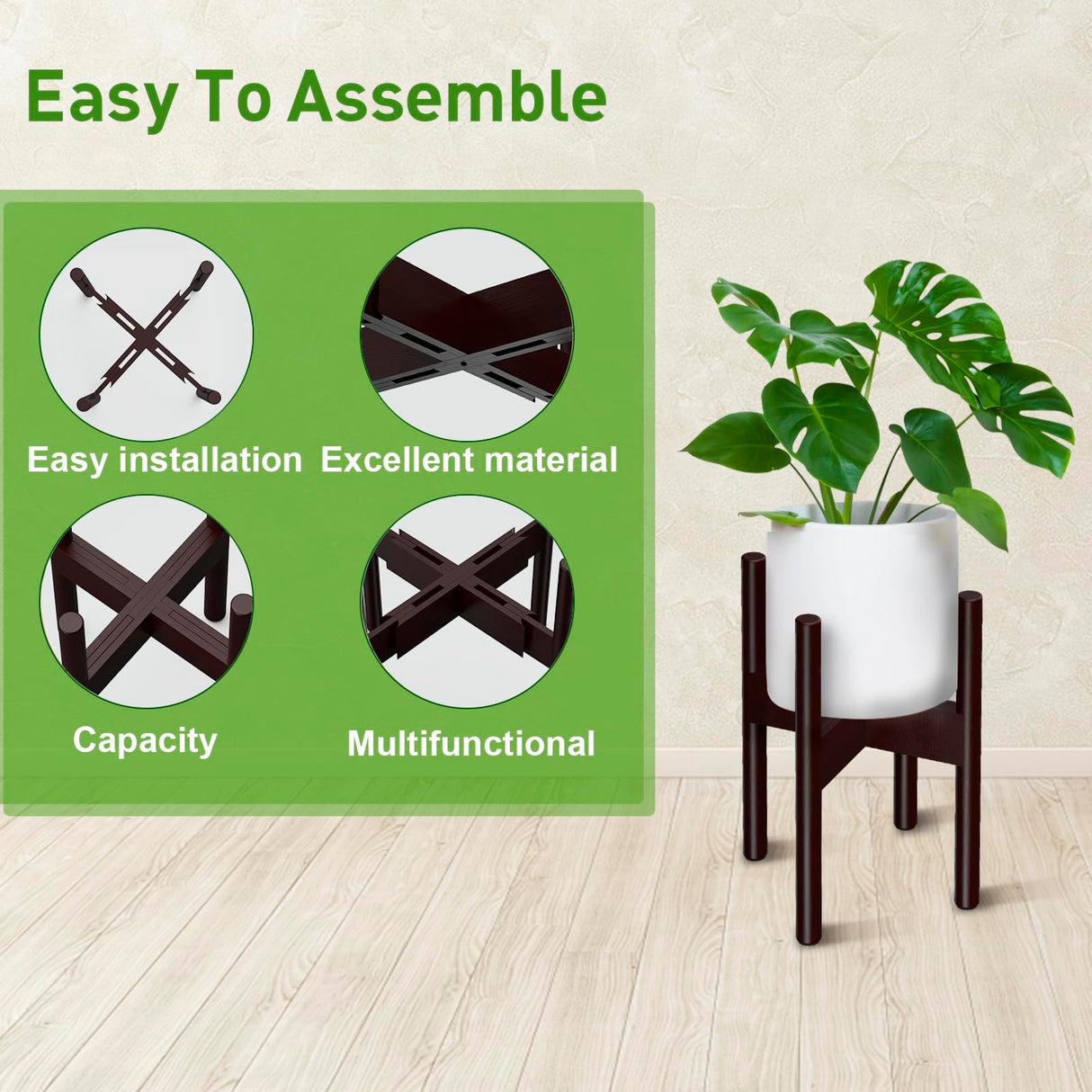 2 Pack Bamboo Plant Stands, Adjustable Plant Stand Indoor, Mid Century