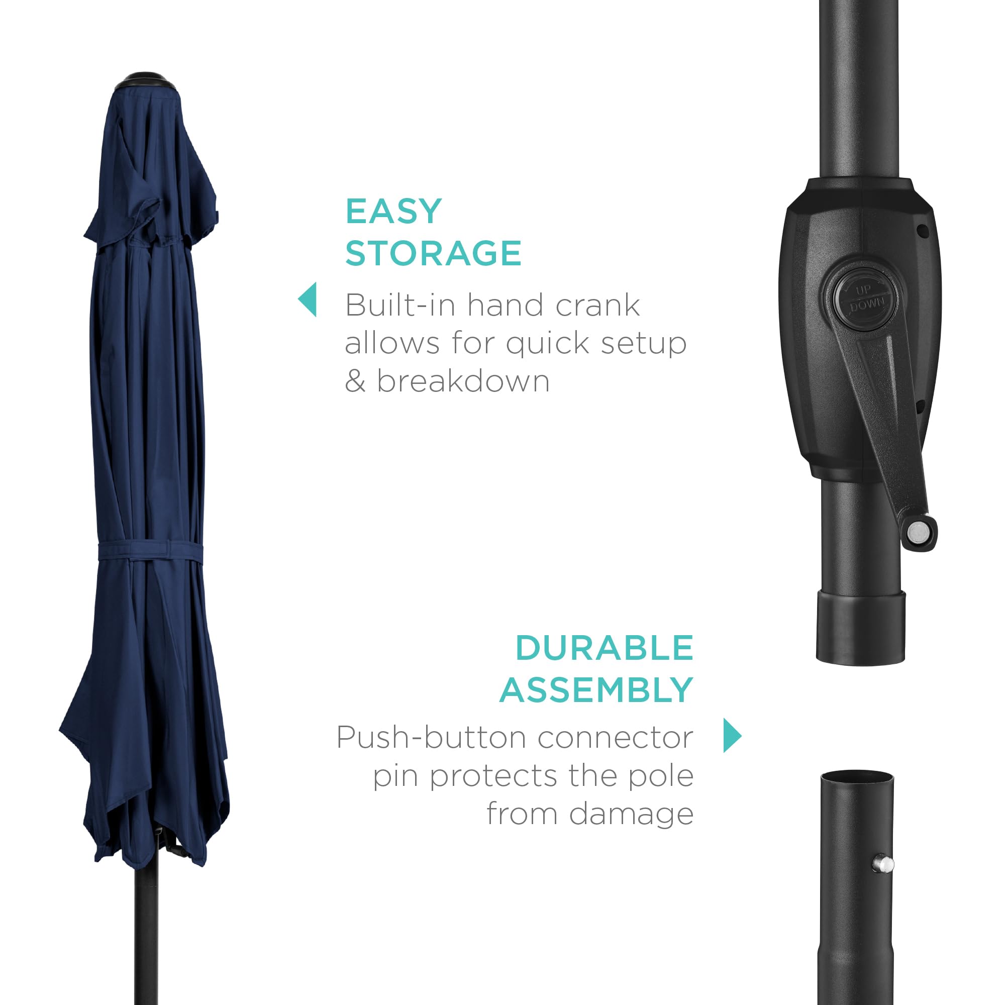 7.5ft Heavy-Duty Round Outdoor Market Table Patio Umbrella w/Steel Pole, Push Button Tilt