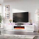 Fireplace TV Stand with 40" Fireplace, 80" Modern High Gloss Fireplace Entertainment