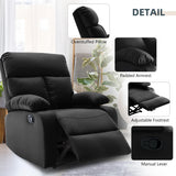 hzlagm Manual Small Recliner Chair for Adults, Small Recliners for Small Spaces, Faux Leather Reclining Chairs, Single Lazyboy Recliner Sofa for Living Room, RV, Bedroom, Black