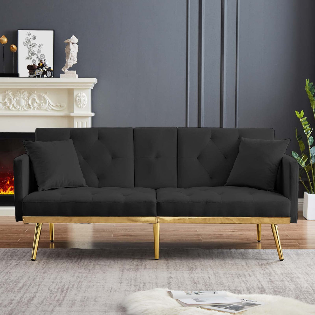 69''Convertible Futon Sofa Bed, Modern Folding Velvet Sleeper Couch Bed