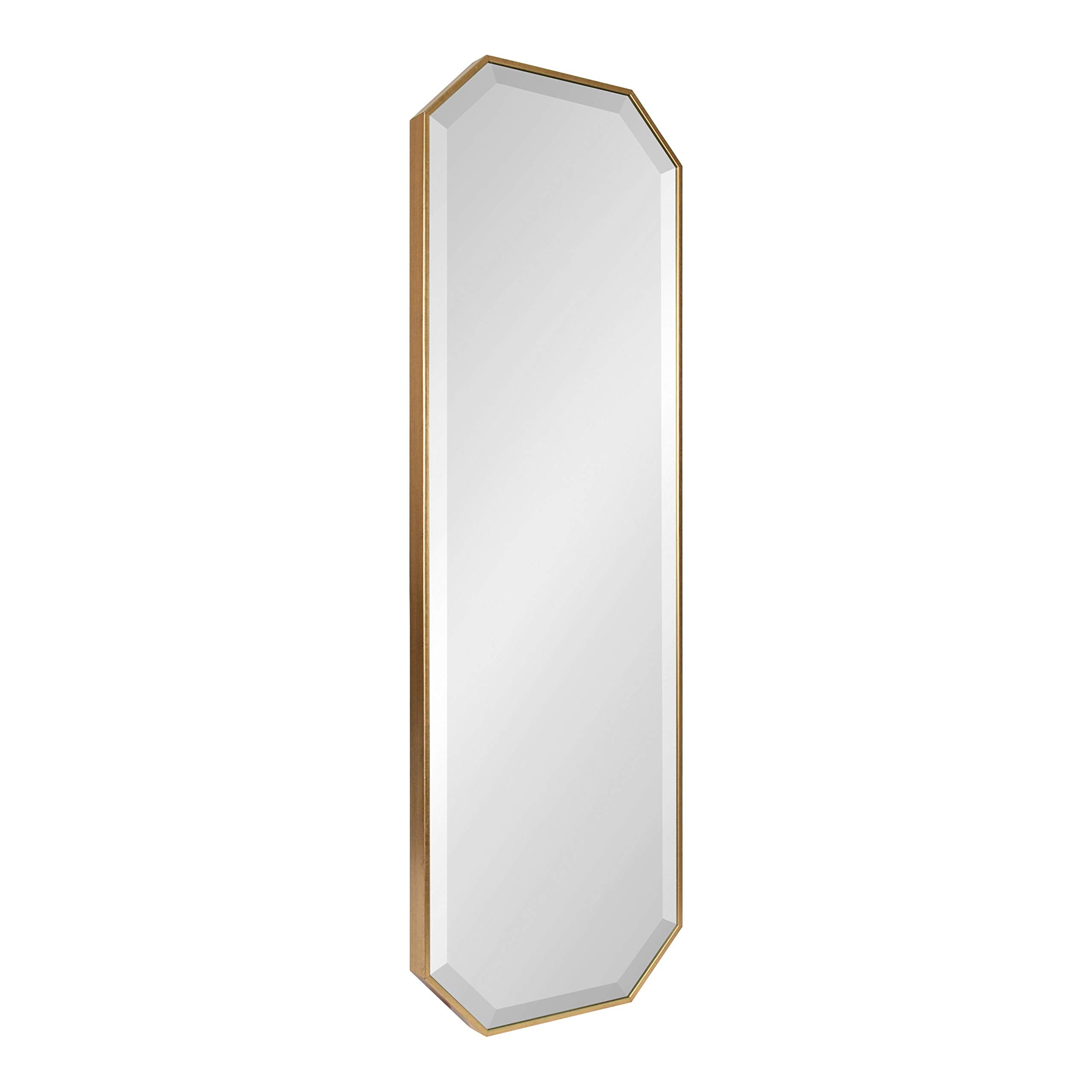 Rhodes Modern Full Length Framed Octagon Wall Mirror, 16 x 48, Gold, Decorative Glam