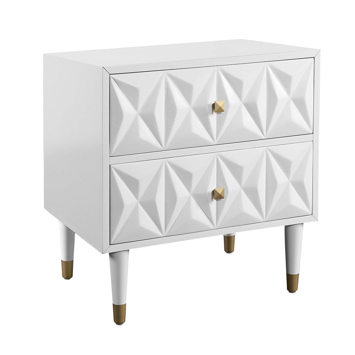 Sheerah Two Drawer Geo Texture White Nightstand