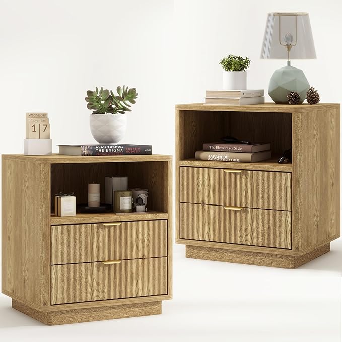 Set of 2, Black Night Stands with 2 Drawers