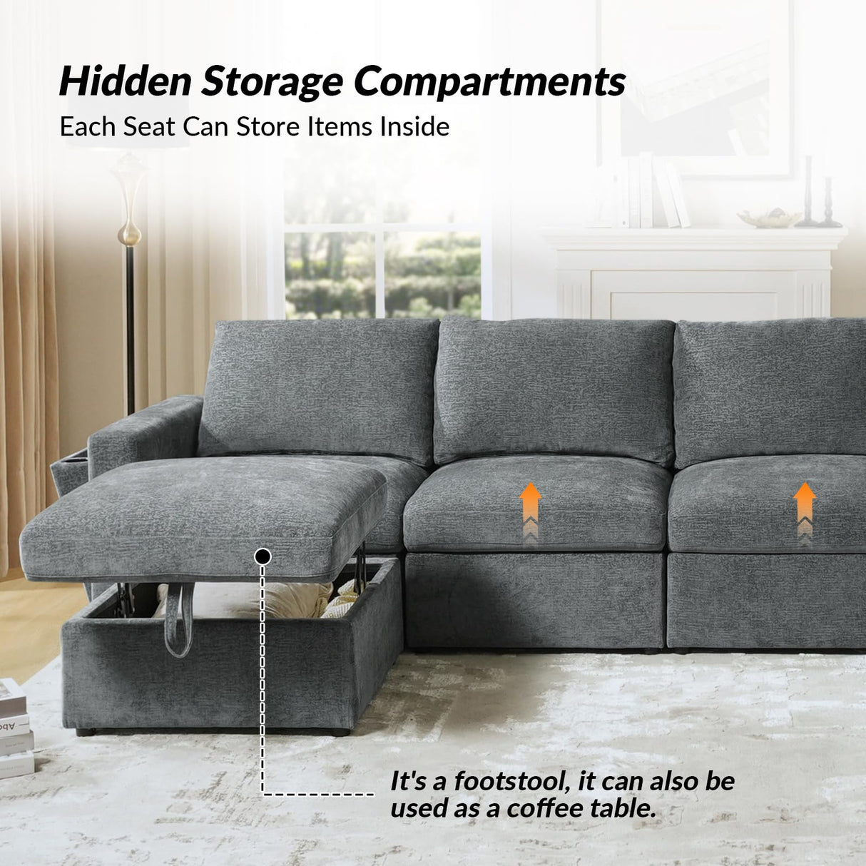 98.25'' Modular Sectional Sofa, Multi-Functional L Shaped Couch with Storage,