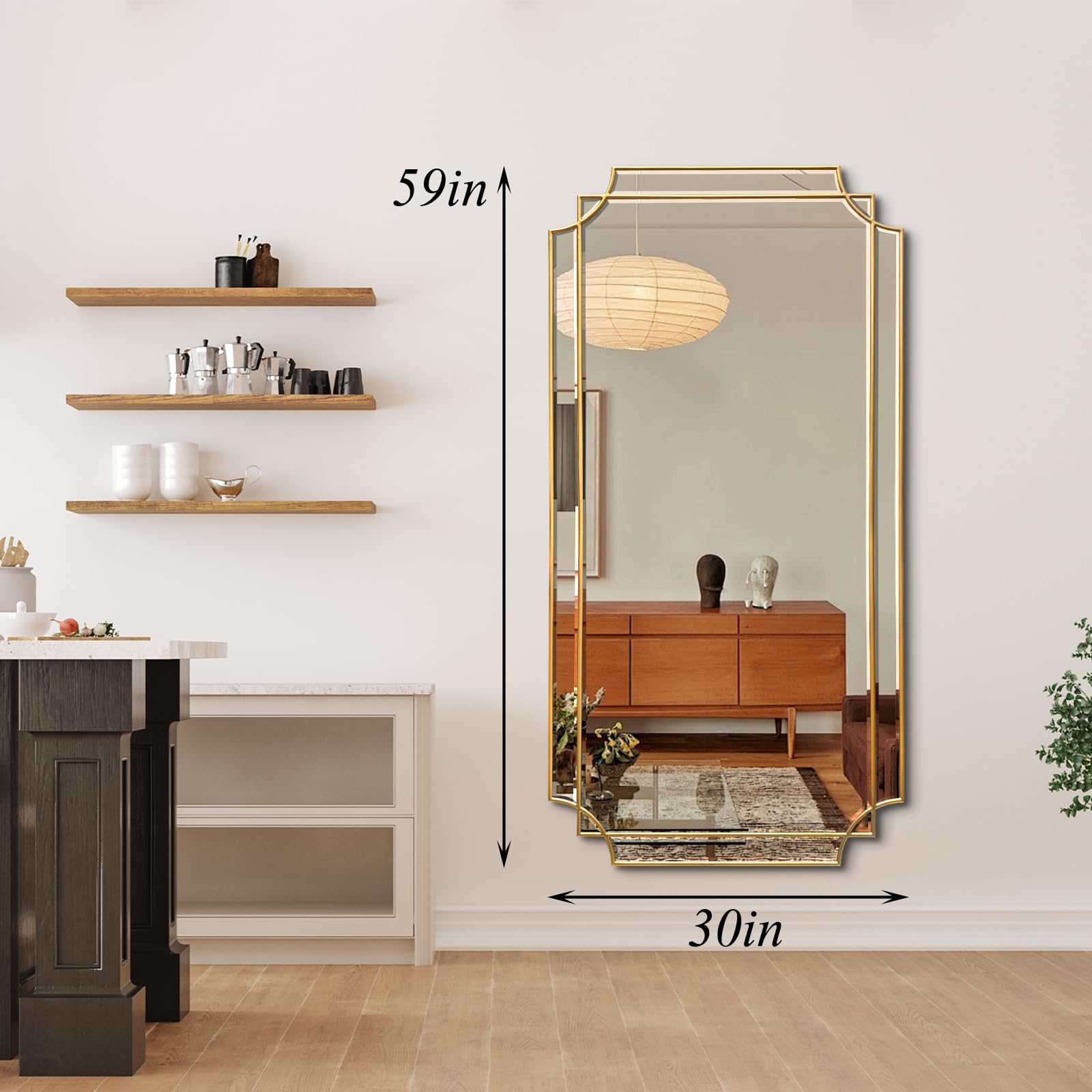 Gold Full Length Mirror 59x30 - Rectangle Beveled Wall Mirror