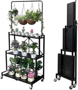 Foldable 4-Tier Plant Stand Indoor Outdoor Hanging Plant Shelf No Assembly Required Pot Placement Area