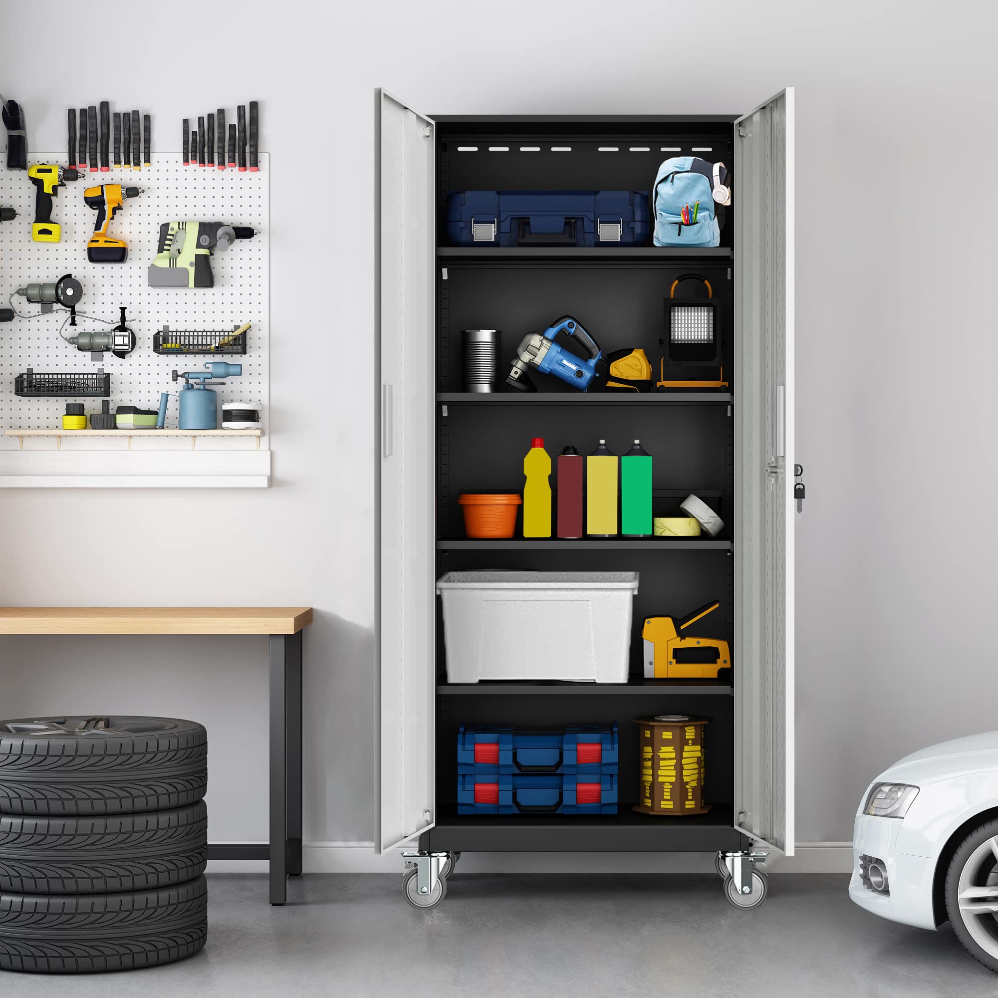 Garage Storage Cabinet, 72" Tool Storage Cabinet Utility Locker